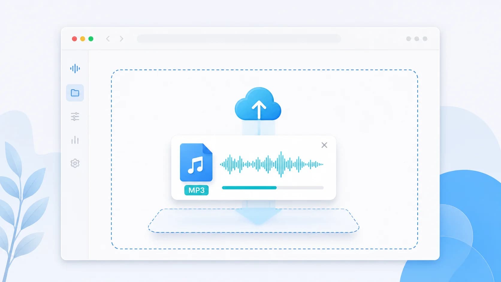 Upload file to online audio compressor