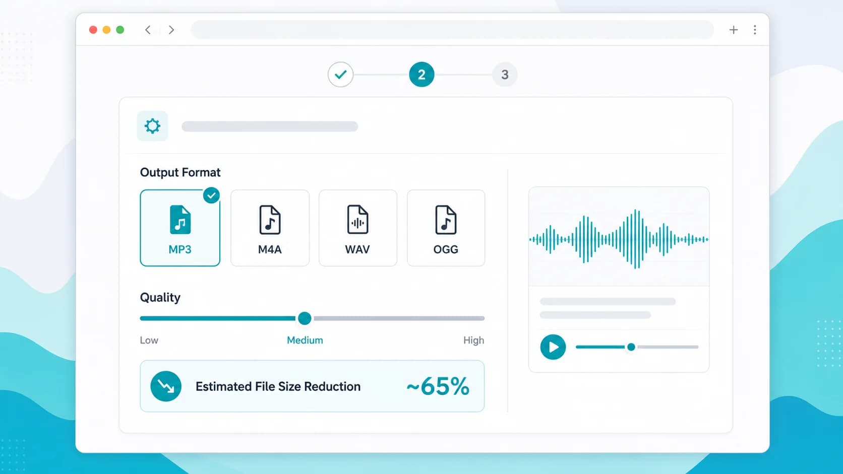 Select quality settings on the audio compressor